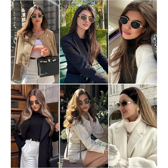 ? Sunglasses Women Grey Retro Oval Protection Trendy Sunnies Shade Eyewear